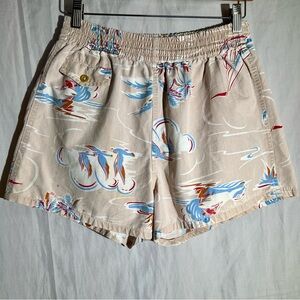 Vintage 1940s Cotton Twill Tropical Hawaiian Palm Trees Print Swim Trunks - M